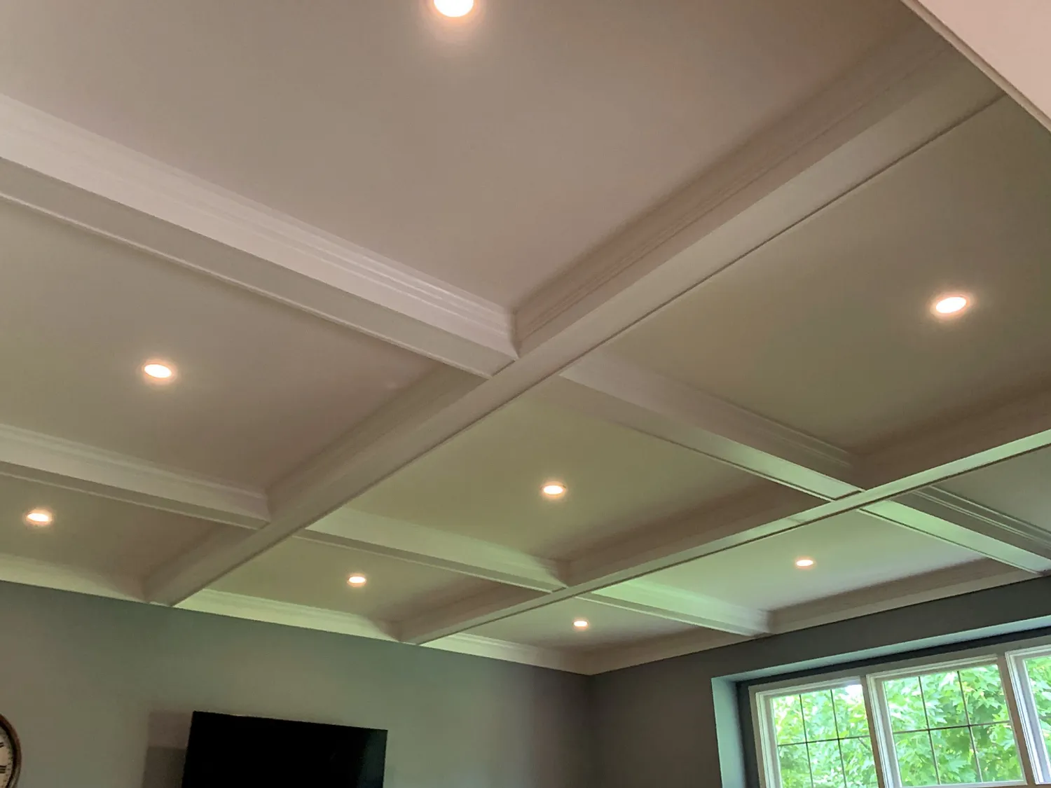 Detailed coffered ceiling millwork in a Naperville, IL home