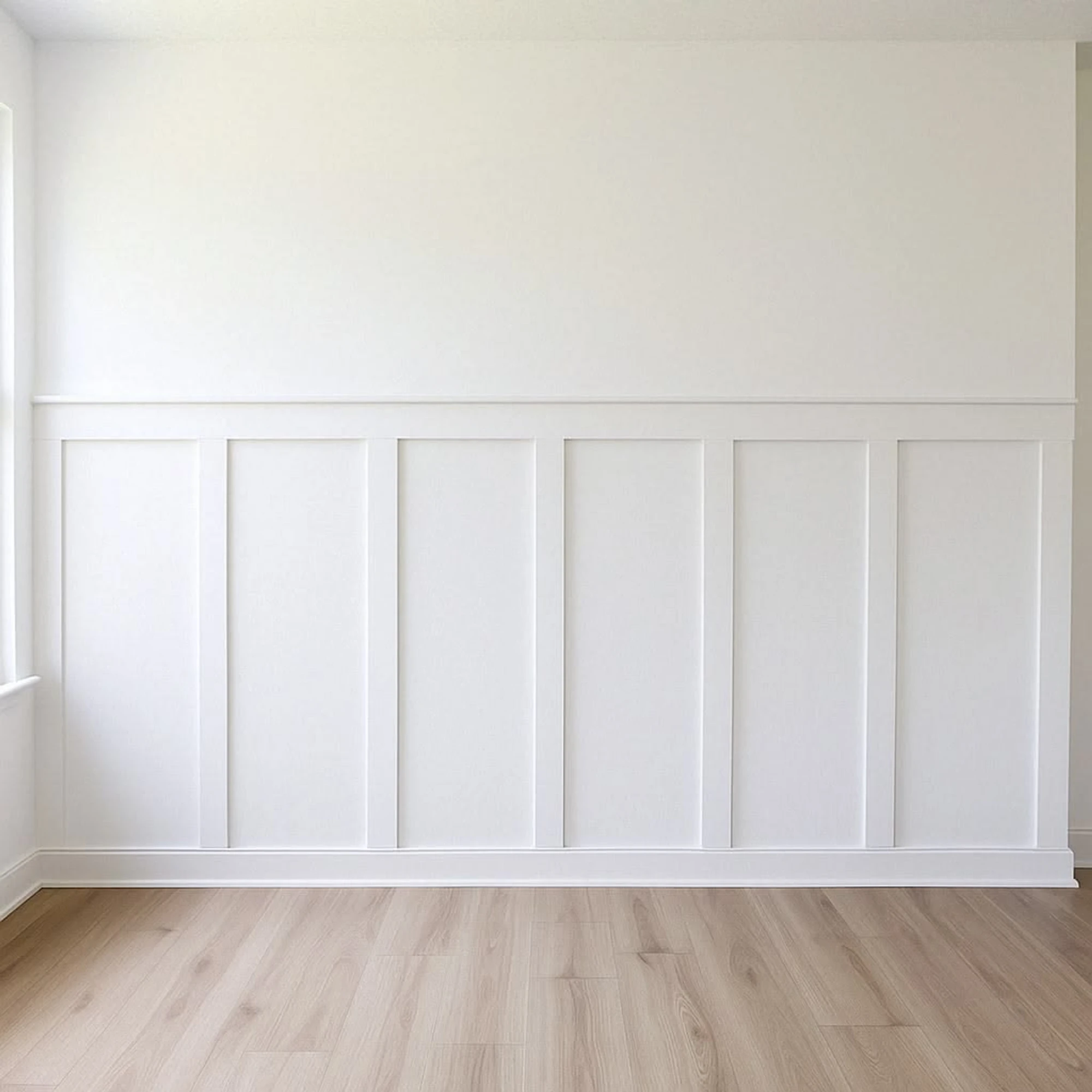 Custom white board and batten wainscoting with wide wall panels, Naperville IL